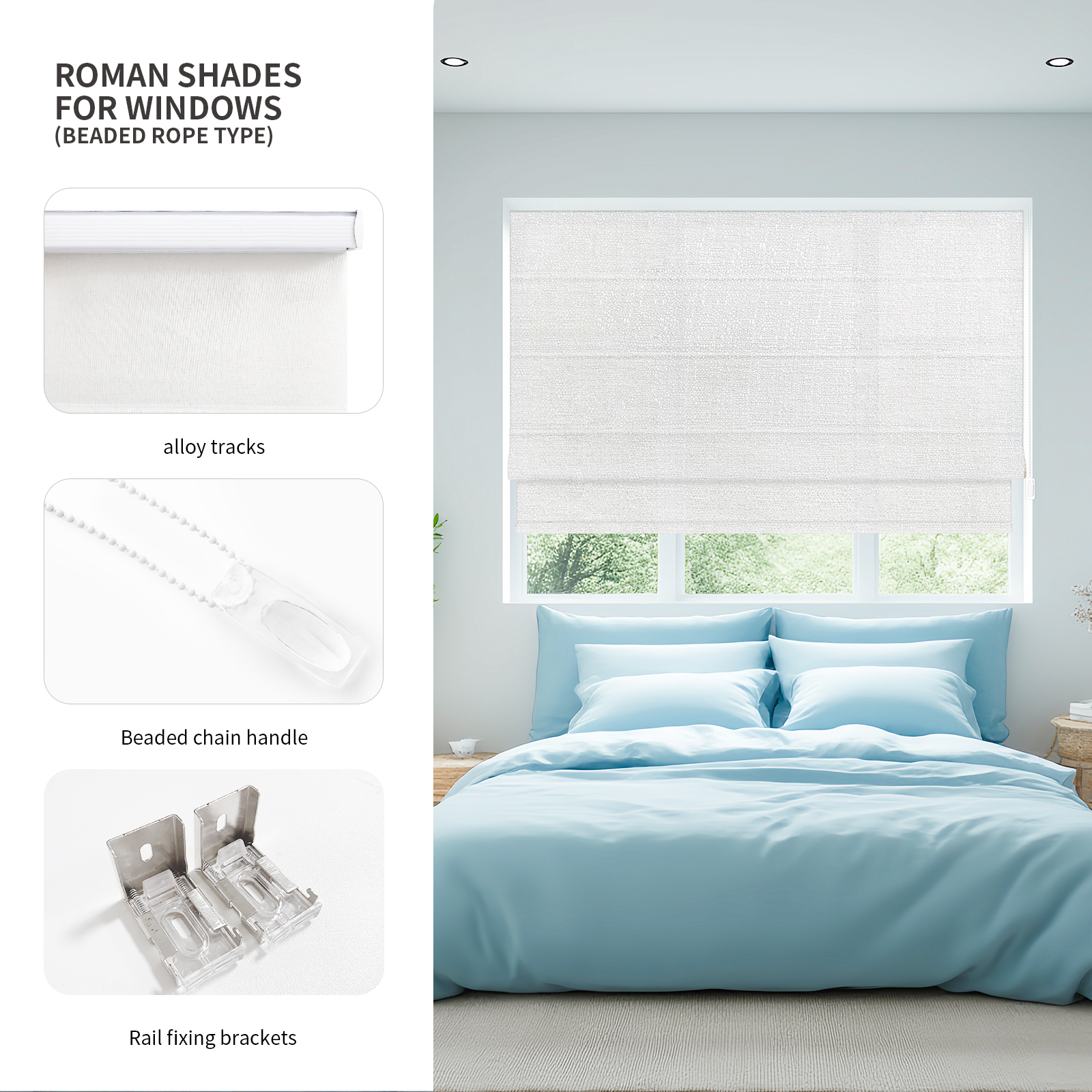 Wired Roman blinds, 50% light-blocking, heat-insulating blackout curtains, suitable for bedroom and living room - Image 3