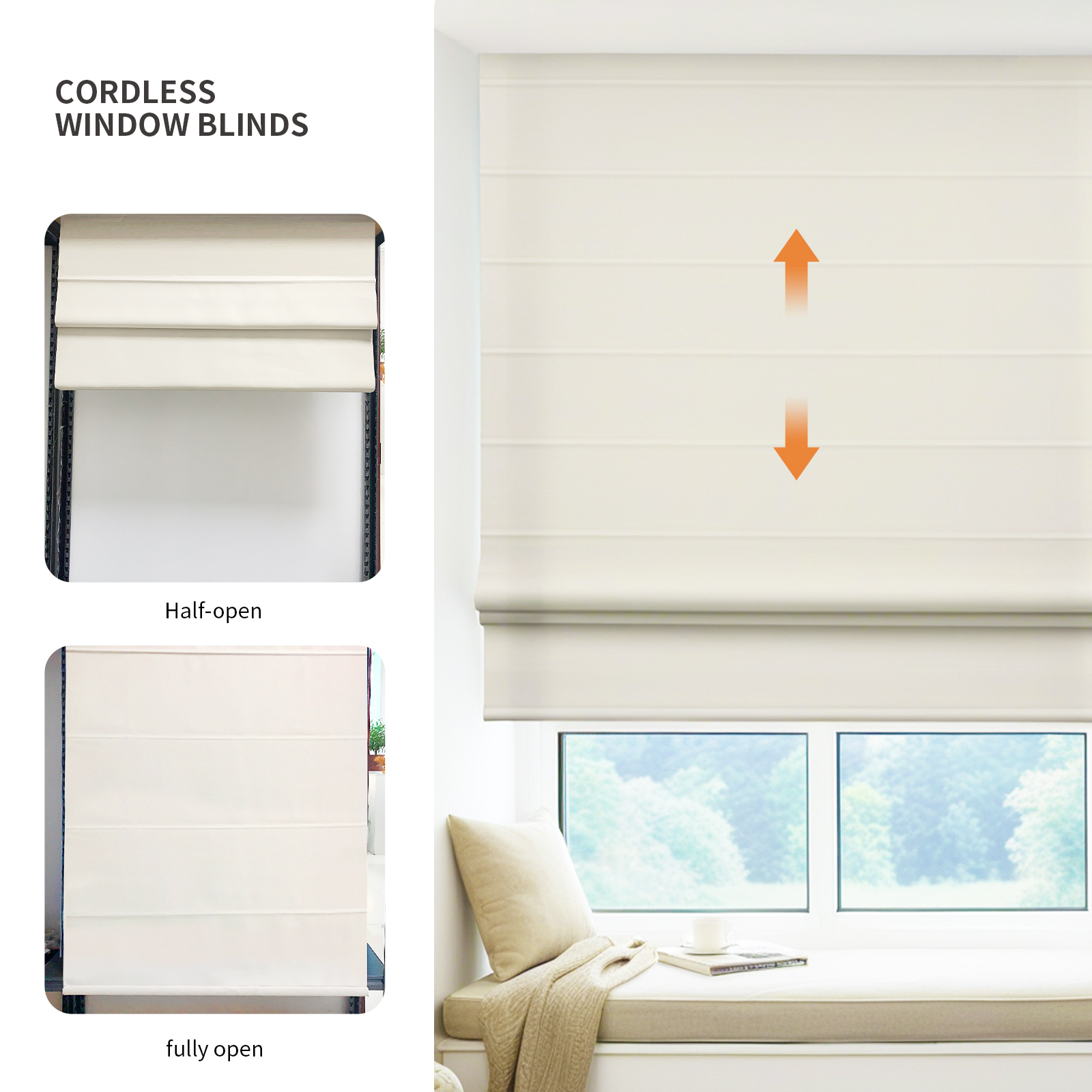 Cordless Roman blinds, 90% blackout, polyester fabric, suitable for windows, doors, French doors, and kitchen windows - Image 3