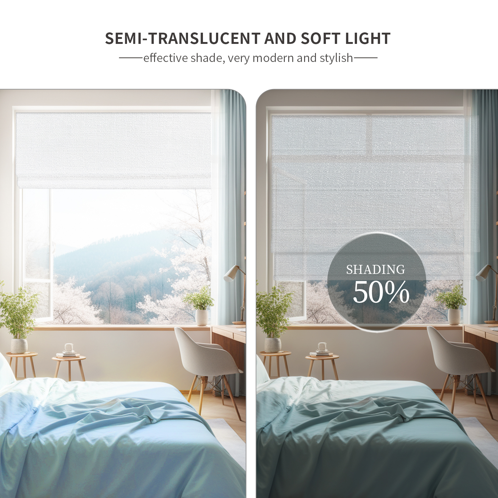 Wired Roman blinds, 50% light-blocking, heat-insulating blackout curtains, suitable for bedroom and living room - Image 4