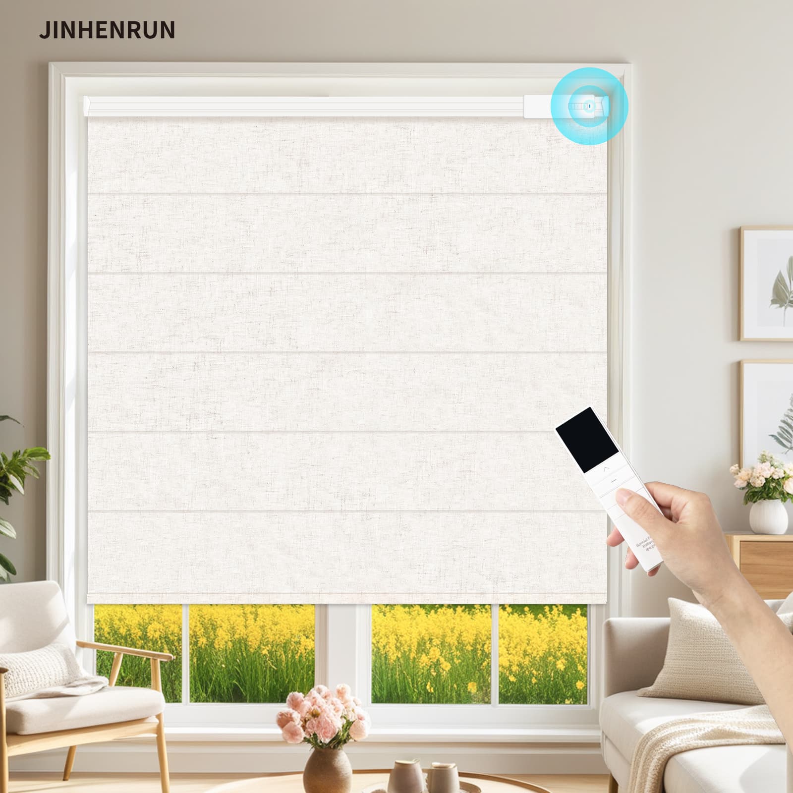 Electric Roman Blinds, 50% Louver Blackout, UV-Blocking Curtains, Suitable for Indoor Windows