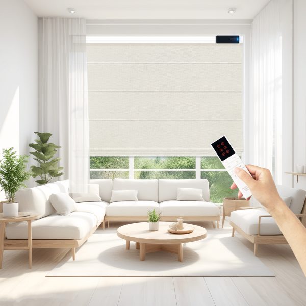 Electric Roman Blinds, 90% Blackout, with Remote Control, Suitable for Homes, Hotels, and Offices